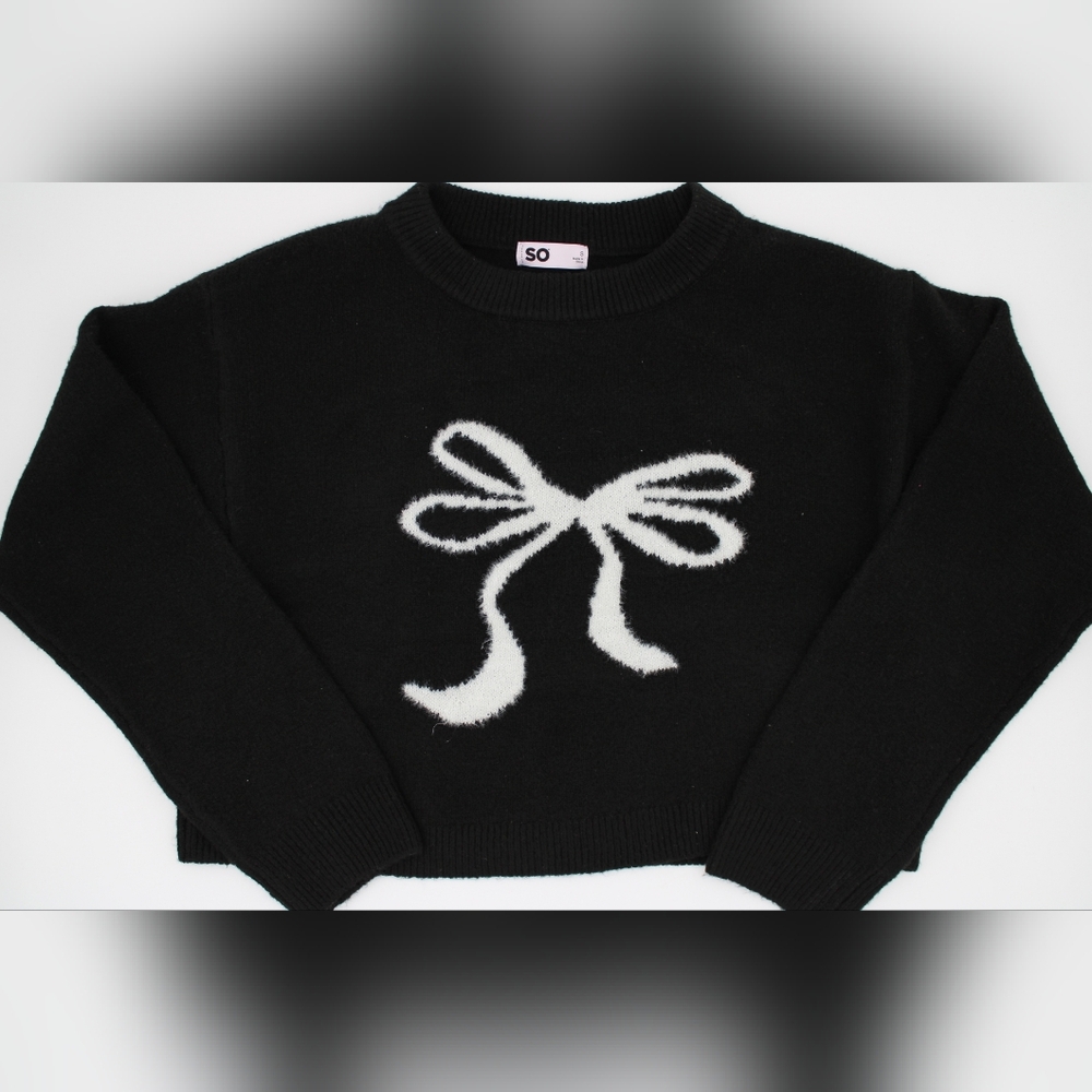 SO Black Bow Cropped Sweater – Juniors S - Picture 6 of 8